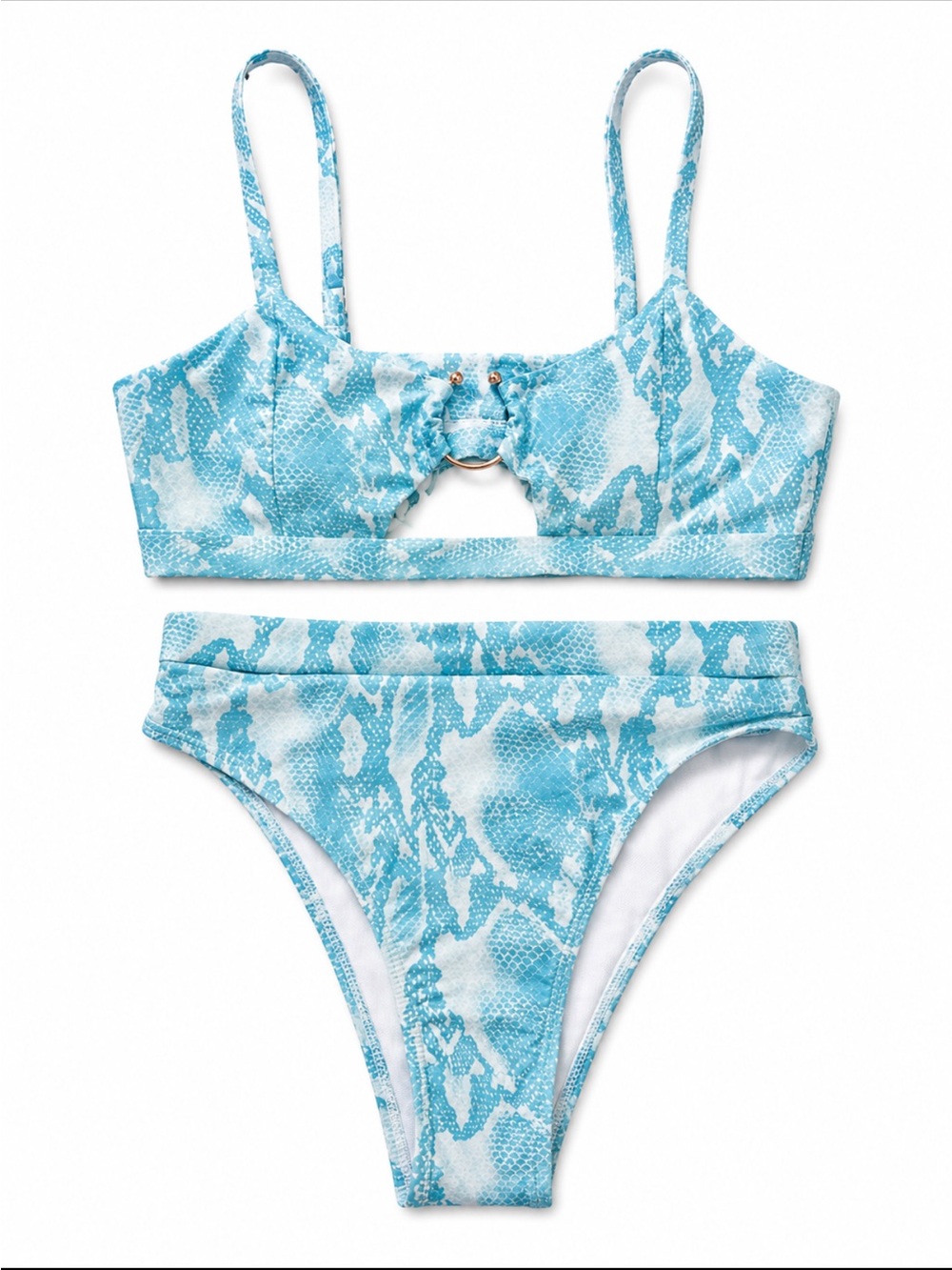 SHEIN Blue White Snake Print Ring Bikini Set
